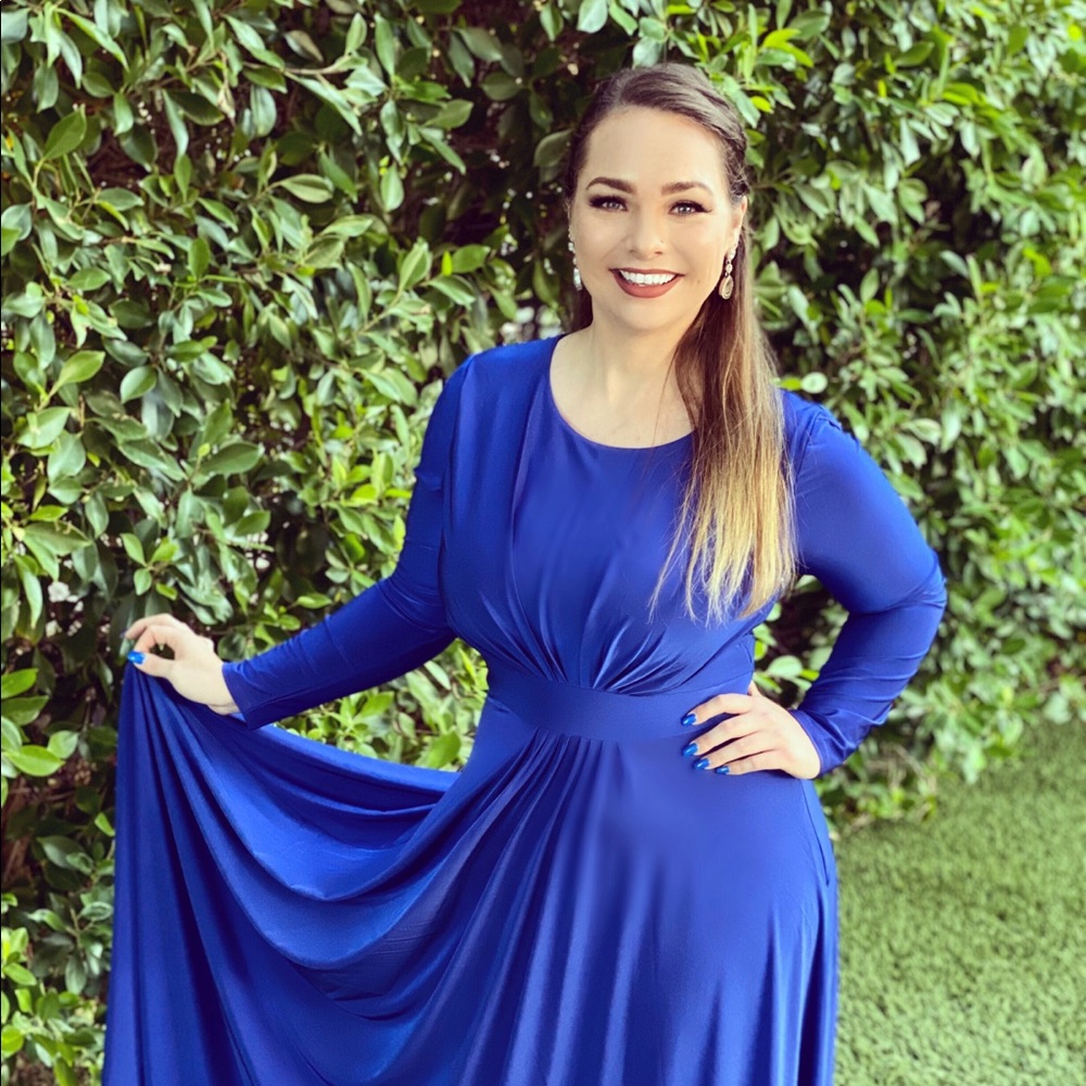 Cobalt blue, formal dress. Long sleeve